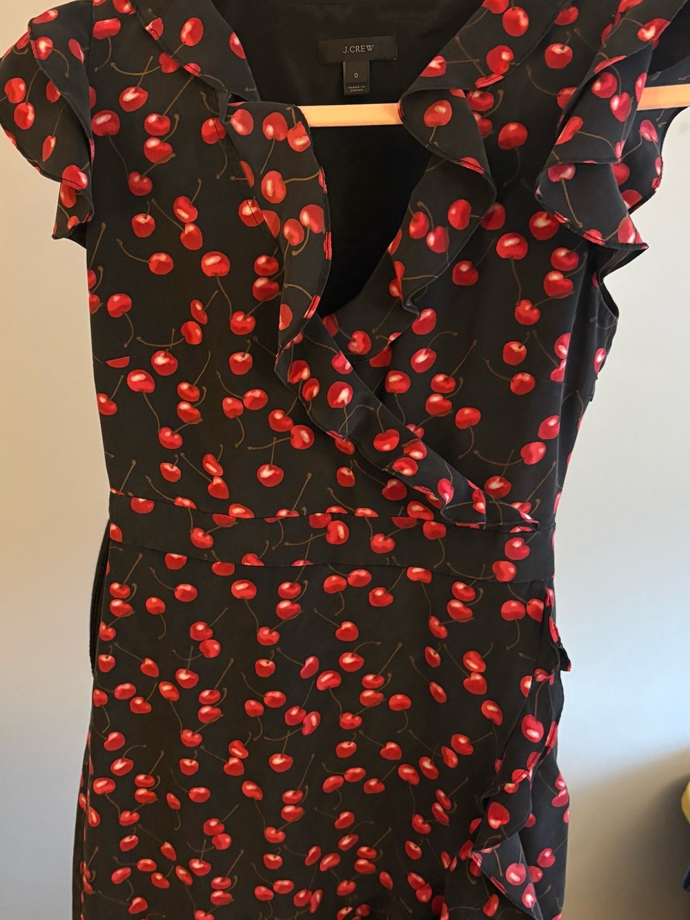 J. Crew Black Cherry-Print Ruffle Wrap Blouse